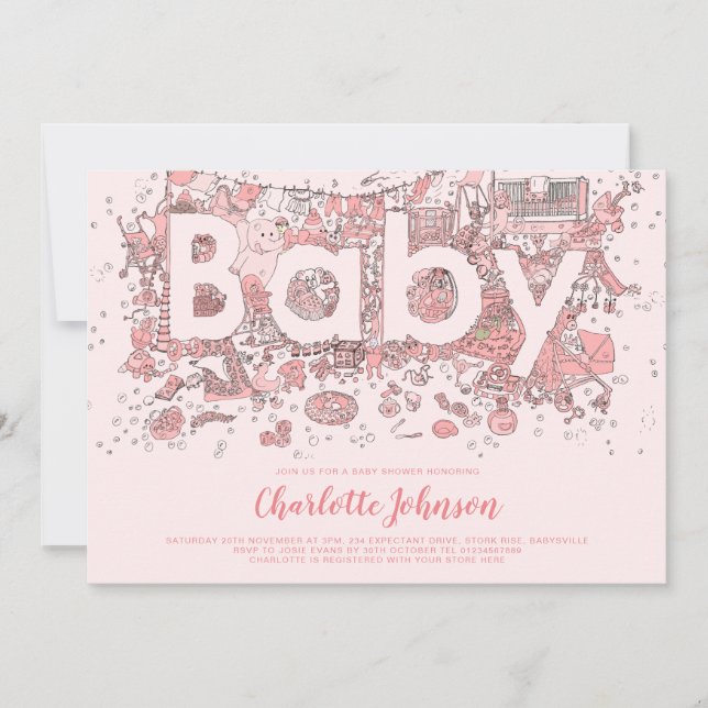 Oh Baby Watercolor Rosa Baby Shower Inbjudningar (Framsida)