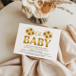Oh Baby Watercolor Rose Gold Baby Shower Inbjudningar