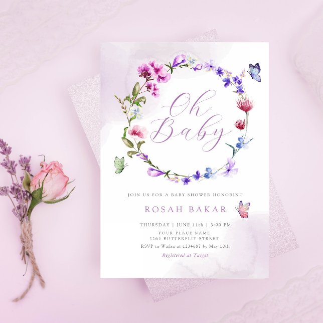 Oh Baby Watercolor WildblomBoho Baby Shower Inbjudningar (Skapare uppladdad)
