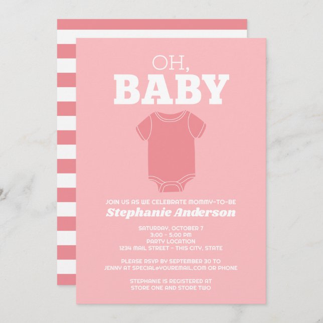 Oh Baby - Whimsique Tee Pastel Coral Baby Shower Inbjudningar (Fram/baksida)