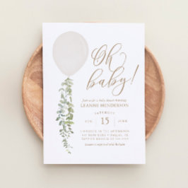 Oh Baby White Balloon Eucalyptus Baby Shower Inbjudningar