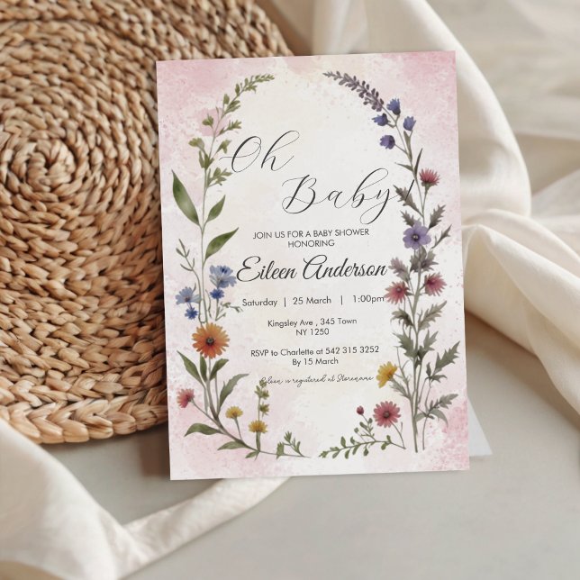 Oh Baby Wildbloms babybordsinbjudan Inbjudningar (Oh Baby Wildflower Baby Shower Invitation)