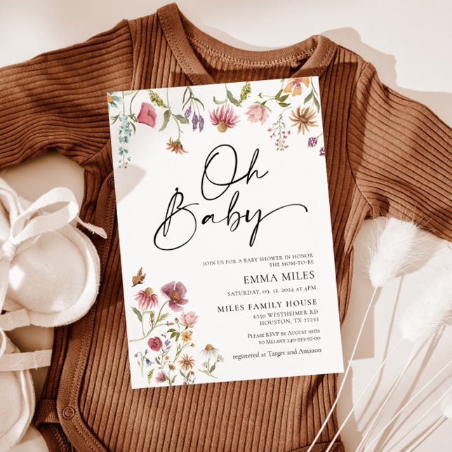 Oh Baby WildblomTEEME Baby Shower-inbjudan Inbjudningar (Skapare uppladdad)