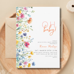 Oh Baby Wildflower Blommig Äng Baby Shower Inbjudningar
