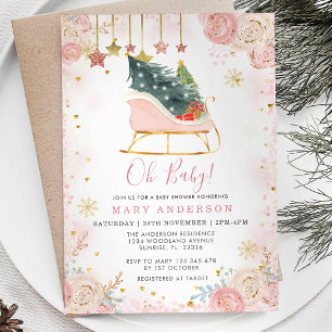 Oh Baby Winter-julen Sleigh Baby Shower Inbjudningar