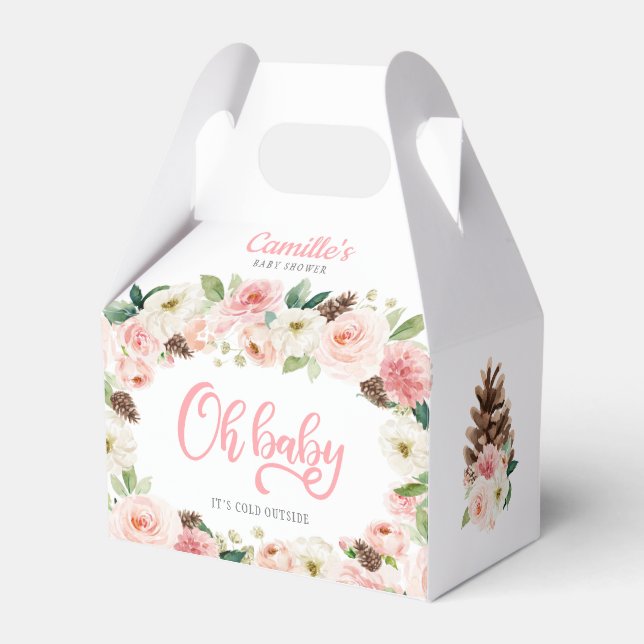 Oh Baby Winter  Rosa Blommigt Baby Shower Presentaskar (Framsidan Sidan)