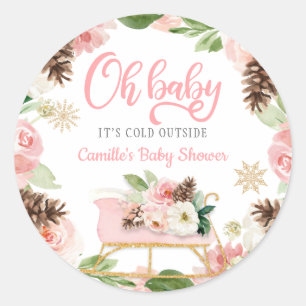 Oh Baby Winter Rosa Girl Baby Shower Favor Runt Klistermärke