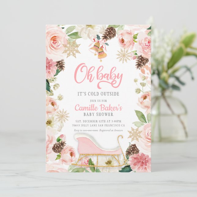 Oh Baby Winter Rosa Girl Baby Shower Inbjudningar (Stående Fram)