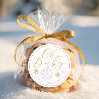 Oh Baby Winter Wonderland Pink Baby Shower Favor Runt Klistermärke