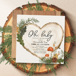 Oh Baby Wood Slice Mushroom Fall Baby Shower Inbjudningar