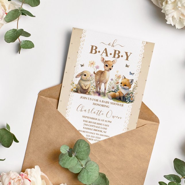 Oh Baby Woodland Animals Baby Shower-inbjudan Vykort (Skapare uppladdad)