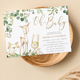 Oh Baby Woodland Animals Greenery Baby Shower Inbjudningar