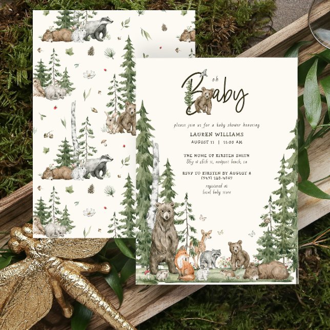 Oh Baby Woodland Forest Cute Animals Baby Shower Inbjudningar (Oh Baby Shower invitation)