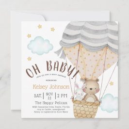 Oh Baby Woodland Nalle Neutralt Baby Shower Inbjudningar