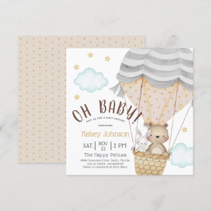 Oh Baby Woodland Nalle Neutralt Baby Shower Inbjudningar