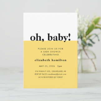 Oh Baby! Yellow and White Baby Shower Invitation Inbjudningar