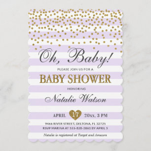 Oh babylavendellilor och guldflickababy shower inbjudningar