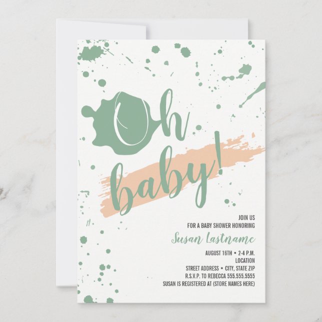 Oh babypersika och gröntflickababy shower inbjudningar (Framsida)