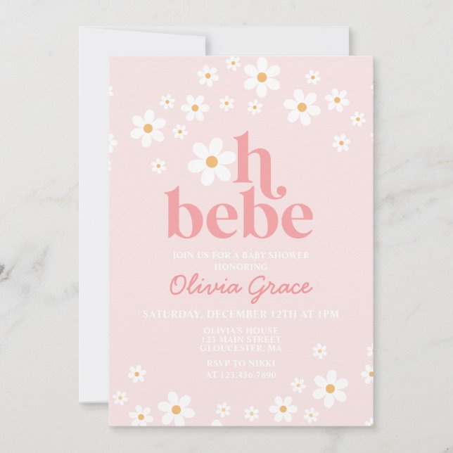 Oh Bebe Daisy Rosa Retro Baby Shower Inbjudningar (Framsida)
