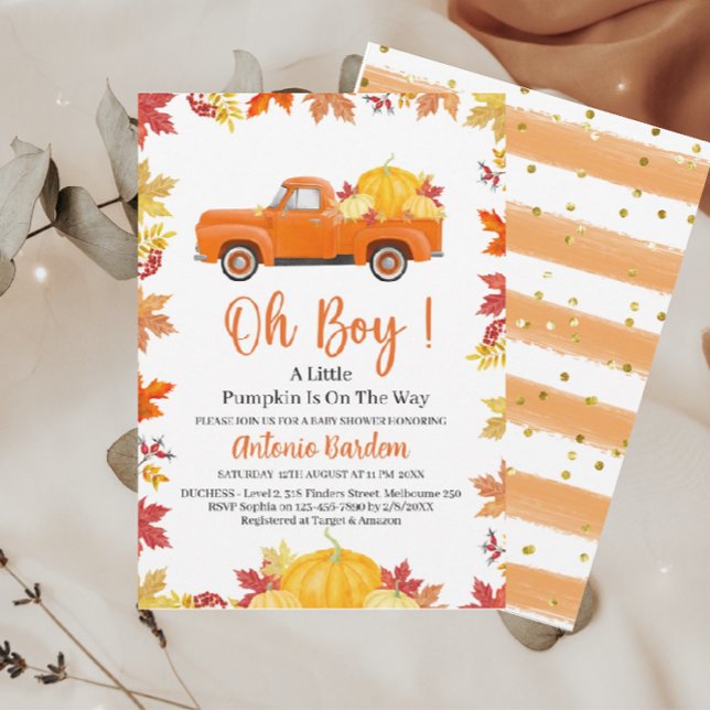 Oh Boy a Little Pumpkin Baby Shower-inbjudan Inbjudningar (Skapare uppladdad)