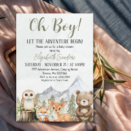 Oh Boy Adventure Woodland Animals Baby Shower Inbjudningar