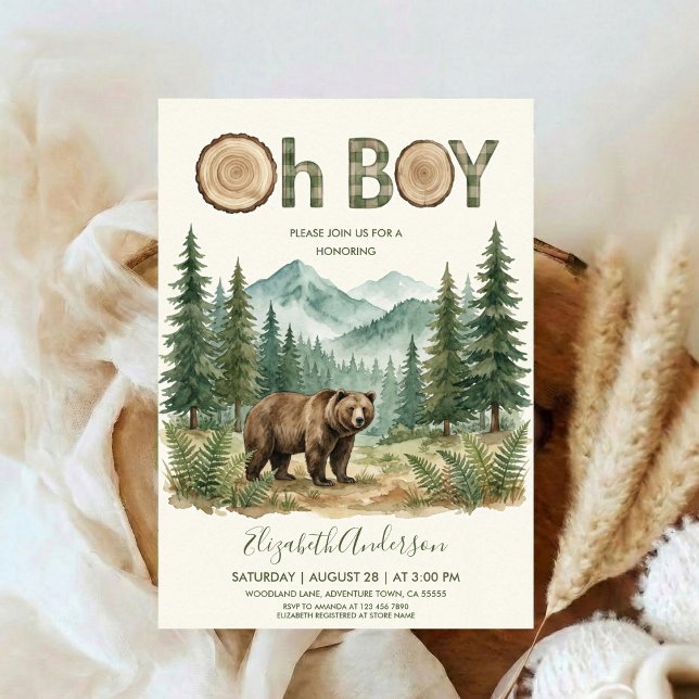 Oh Boy Adventure Woodland Bear Baby Shower Inbjudningar (Skapare uppladdad)