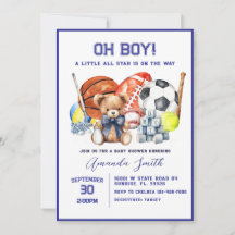 Oh Boy ALL STAR SPORT Baby Shower-inbjudan