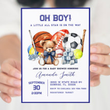 Oh Boy ALL STAR SPORT Baby Shower-inbjudan