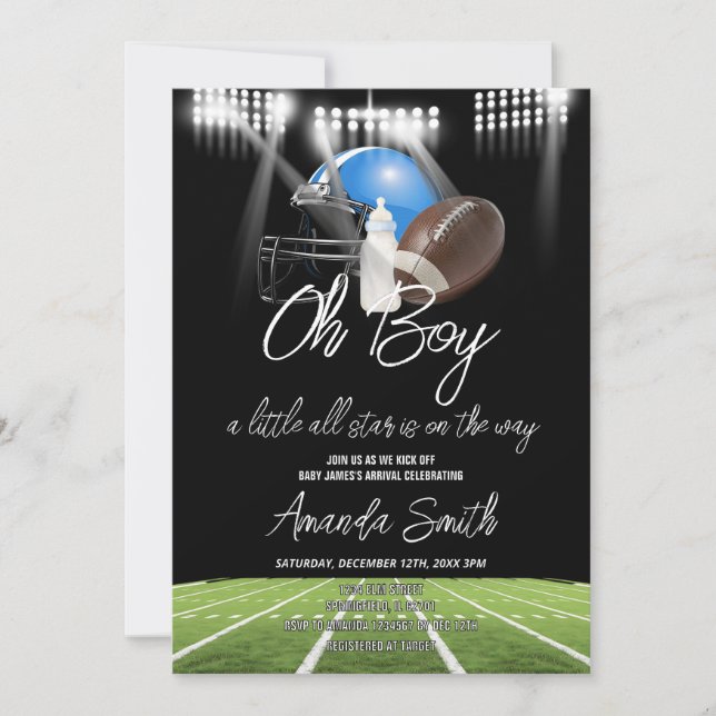 Oh Boy American Football Little Star Baby Shower Inbjudningar (Framsida)