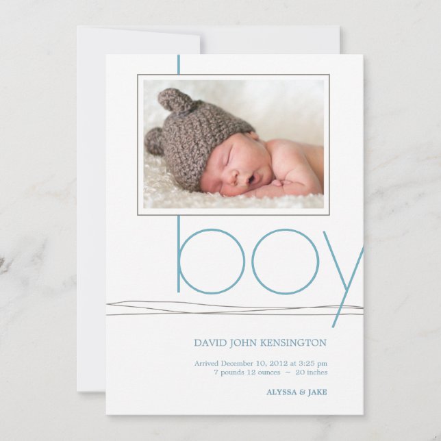 Oh Boy Anpassningsbar Photo Birth Announcement Meddelande (Framsida)