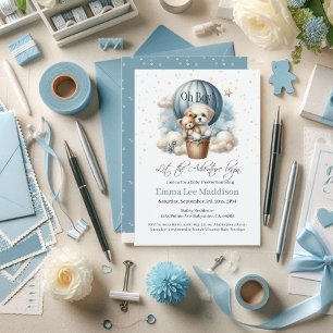 Oh Boy Äventyr Baby Shower Puppy Luftballong Inbjudningar