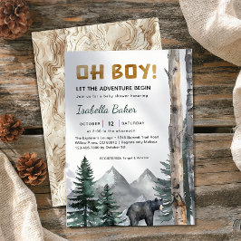 Oh Boy Äventyr Begin | Skogsskuva för björnbabyklä Inbjudningar