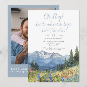 Oh Boy Äventyr Börjar Foto QR-kod Baby Shower Inbjudningar