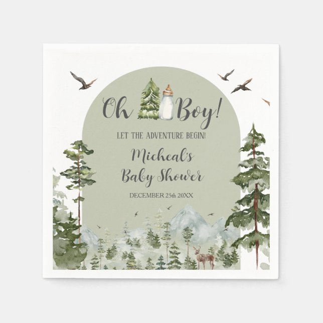 Oh Boy Äventyr Gräs Forest Baby Shower Papper Pappersservett (Framsidan)