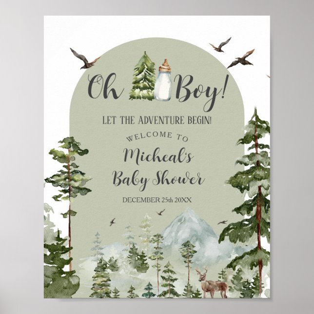 Oh Boy Äventyr Gräs Forest Baby Shower Välkommen Poster (Framsidan)