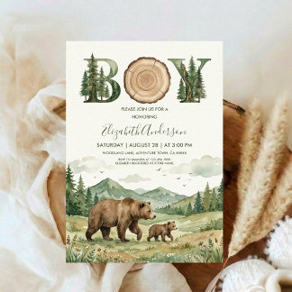 Oh Boy Äventyr Skogs Björn Baby Shower Inbjudningar