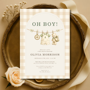 Oh Boy Äventyr Väntar Klädstreck Baby Shower Inbjudningar