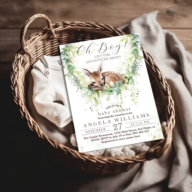 Oh Boy Äventyr Woodland Greenery Baby Shower Inbjudningar (Skapare uppladdad)
