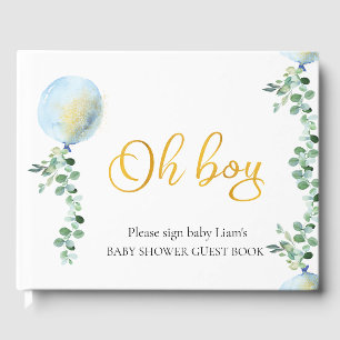 Oh Boy Baby blue Balloon Eucalyptus babydusch Gästböcker