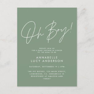 oh boy Baby dusch-skript, grönt elegant Vykort
