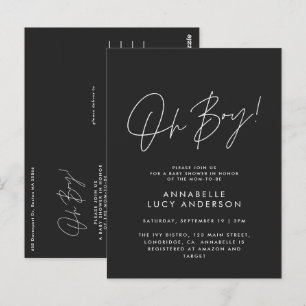 oh boy Baby dusch-skript, svart elegant Vykort
