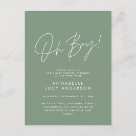 oh boy Baby-duschskript, modern grönt elegant Vykort