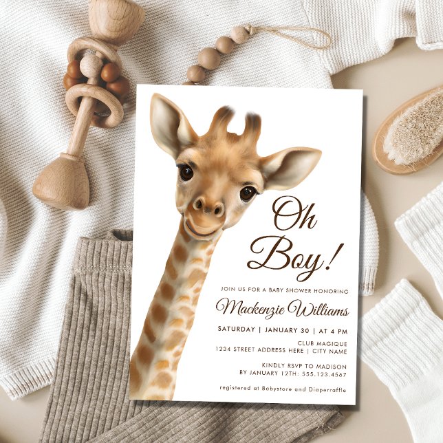 Oh Boy Baby Giraffe Baby Shower-inbjudan Inbjudningar (Skapare uppladdad)