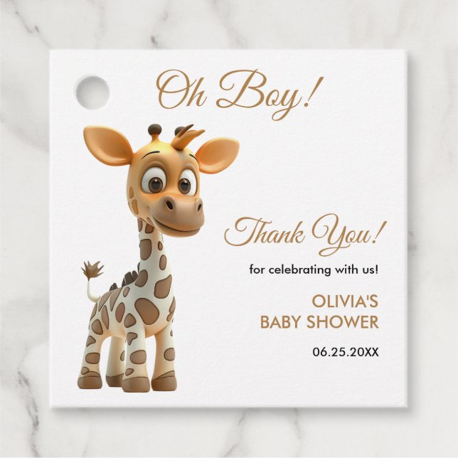 Oh Boy Baby Giraffe Cute Boy Shower Tack Gåvor Etiketter (Framsida)