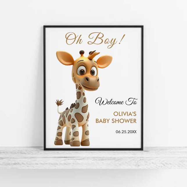 Oh Boy Baby Giraffe Cute Boy Shower Välkommen Poster (Oh Boy Baby Giraffe Cute Boy Baby Shower Welcome Sign )