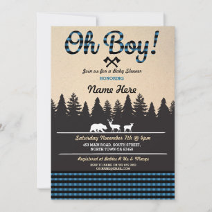 Oh Boy Baby Lumberjack Baby Shower Blue Inbjudan