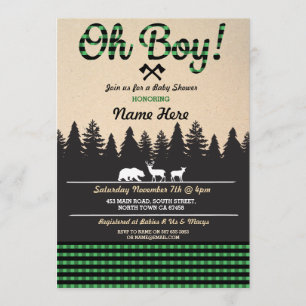 Oh Boy Baby Lumberjack Baby Shower Grönt Inbjudan