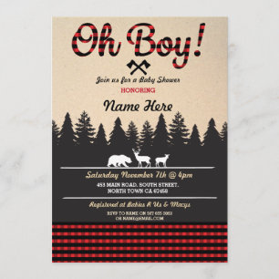 Oh Boy Baby Lumberjack Baby Shower Red Inbjudan
