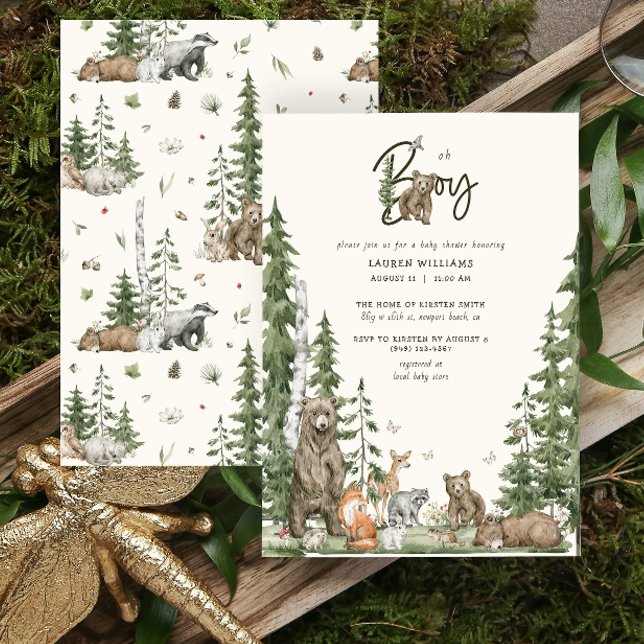 Oh Boy Baby Shower Barly Wait Woodland Animals Inbjudningar (Oh Boy Baby Shower Invitation)