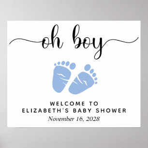 Oh Boy Baby Shower Blue Feets Välkommen Poster